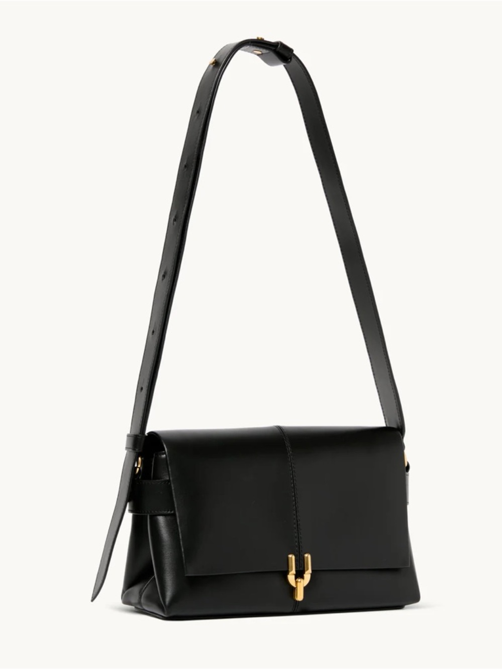 Leo et Violette le Marcia Black Leather Shoulder Bag with Gold Hardware